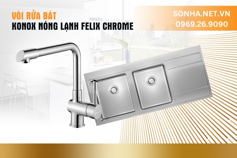 V&ograve;i rửa b&aacute;t Konox n&oacute;ng lạnh Felix Chrome