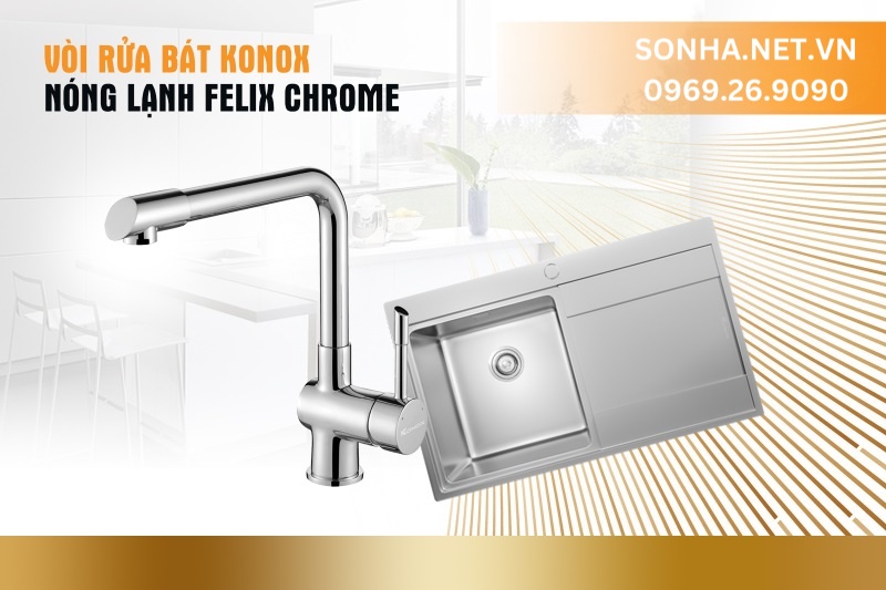V&ograve;i rửa b&aacute;t Konox n&oacute;ng lạnh Felix Chrome