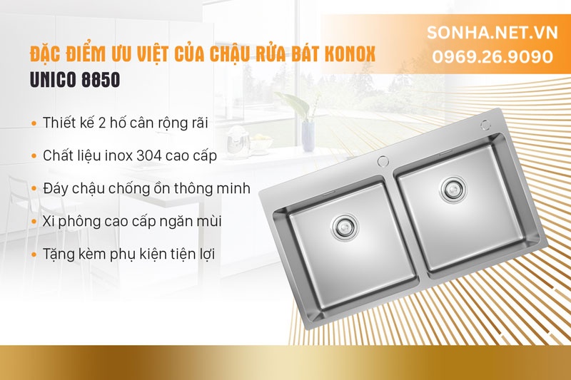 5 ưu điểm chậu 2 hố Konox 8850 Topmount Unico