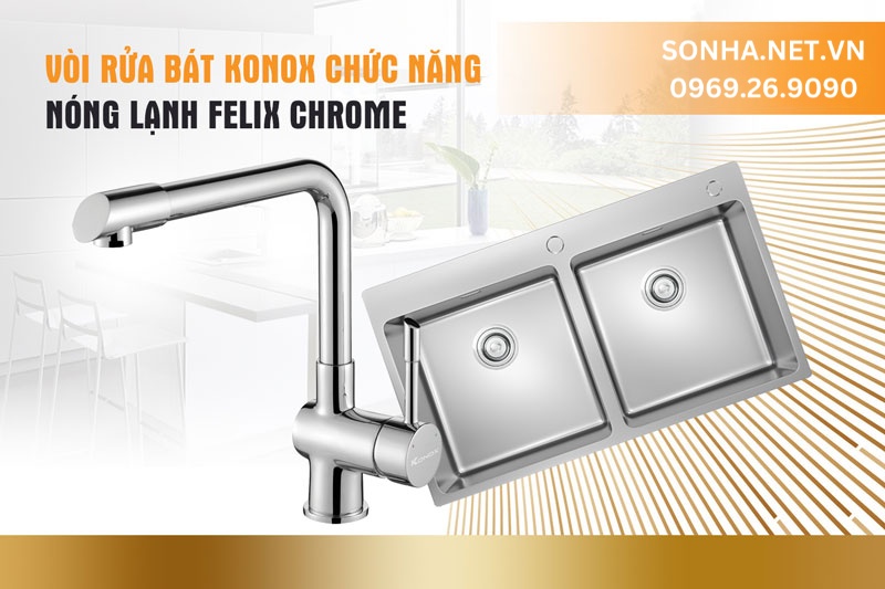 Bộ đ&ocirc;i tối ưu tiện &iacute;ch chậu Konox 8850 v&agrave; v&ograve;i Konox Felix Chrome