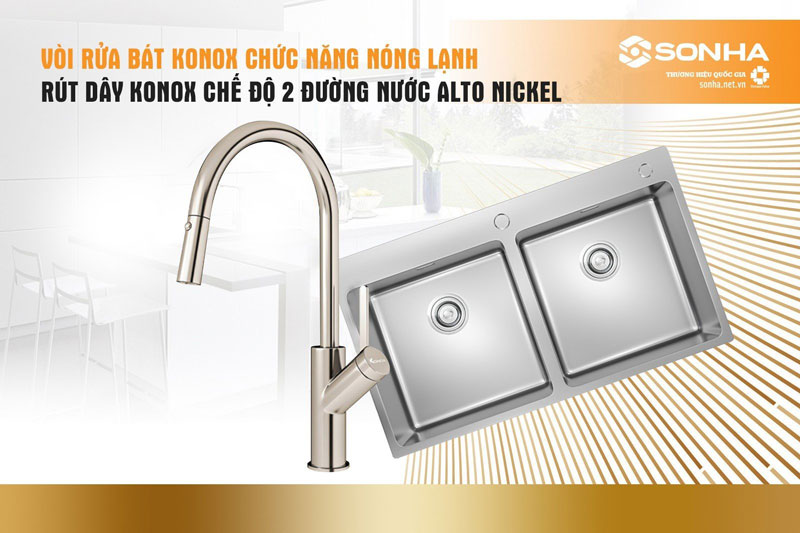 Sắm ngay chậu Konox 8850 v&agrave; v&ograve;i Konox Alto Nickel