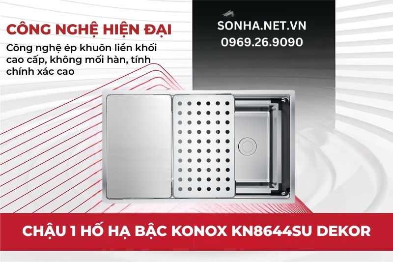 Bồn rửa ch&eacute;n 1 hộc Konox KN8644SU Dekor được &eacute;p khu&ocirc;n liền khối