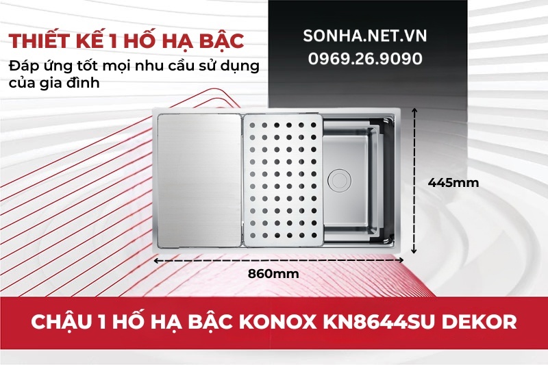 Bồn rửa ch&eacute;n Konox KN8644SU Dekor c&oacute; thiết kế 1 hộc lớn