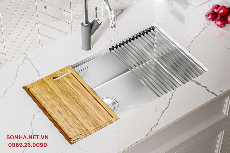 H&igrave;nh ảnh thực tế của chậu rửa b&aacute;t inox 1 hố Konox KN8046SU