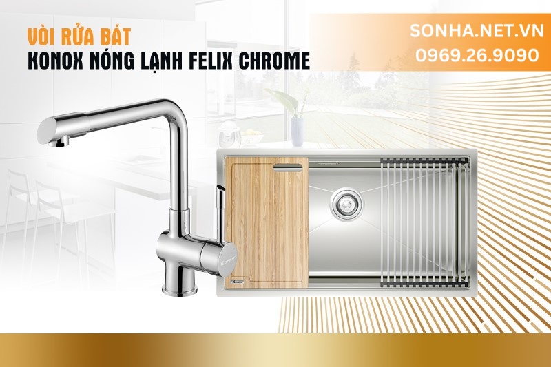 V&ograve;i rửa b&aacute;t Konox n&oacute;ng lạnh Felix Chrome
