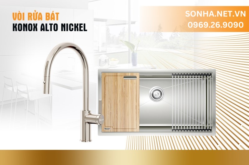 V&ograve;i rửa b&aacute;t n&oacute;ng lạnh Konox Alto Nickel