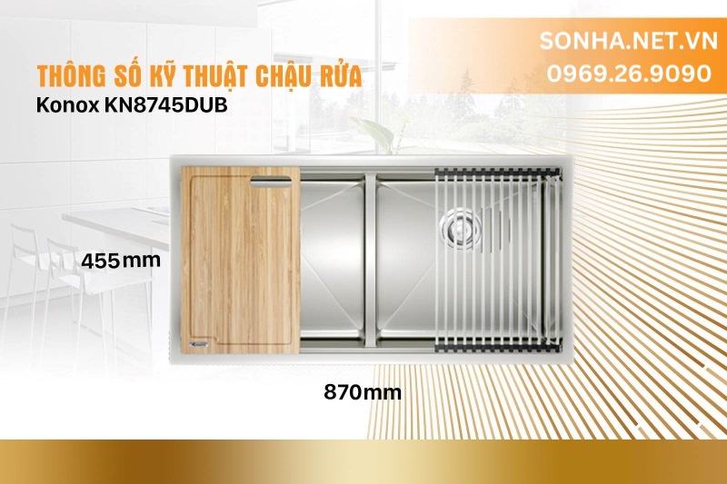Th&ocirc;ng số kỹ thuật chậu rửa bát Workstation Sink-Undermount Sink KN8745DUB