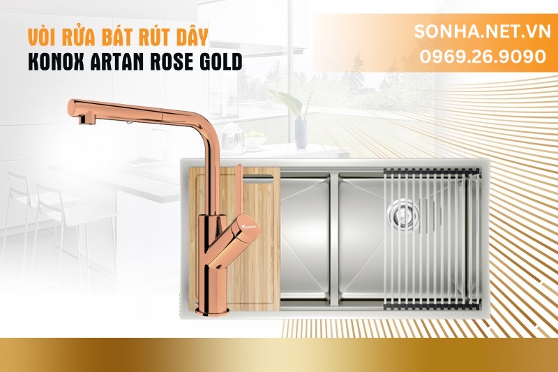 V&ograve;i rửa b&aacute;t r&uacute;t d&acirc;y Konox Artan Rose Gold