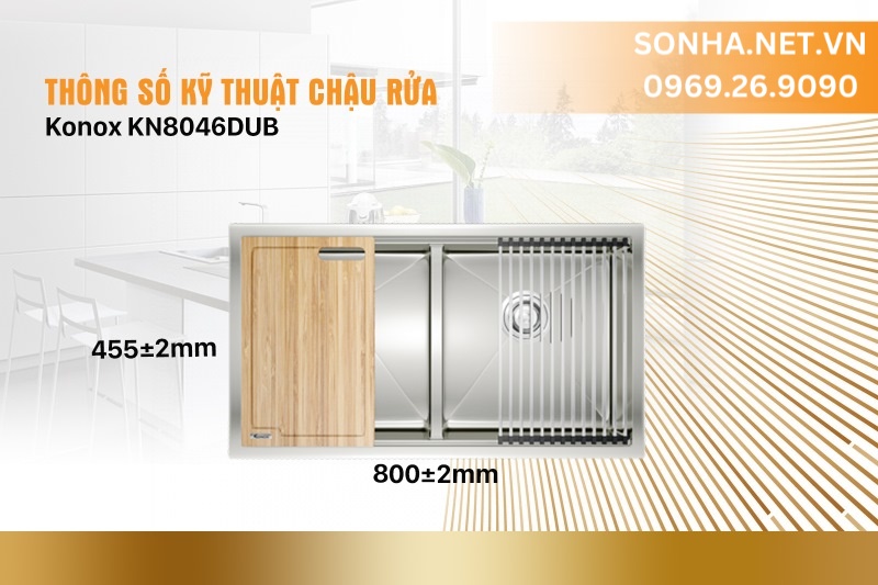 Thông số kỹ thuật của chậu rửa Workstation Sink-Undermount Sink KN8046DUB
