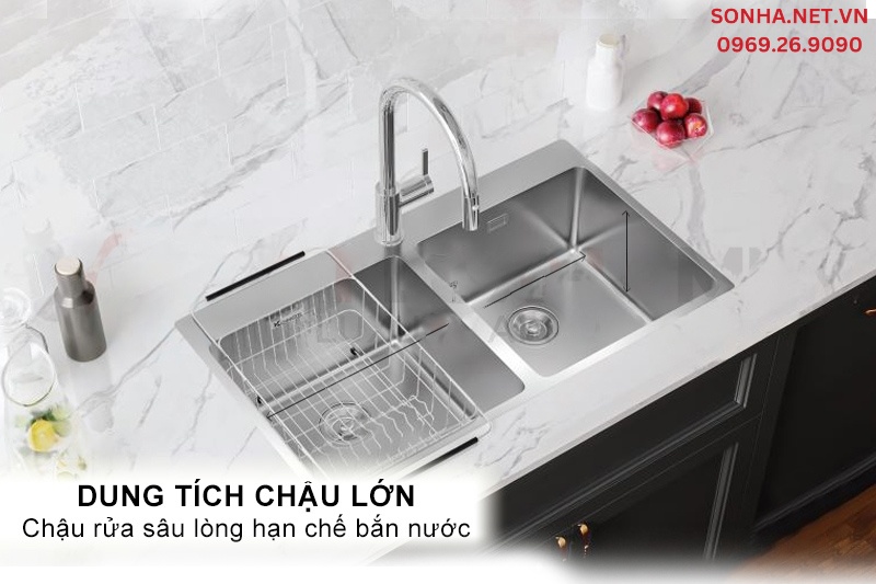 Chậu rửa b&aacute;t 2 hố lớn đảm bảo hoạt động thoải m&aacute;i