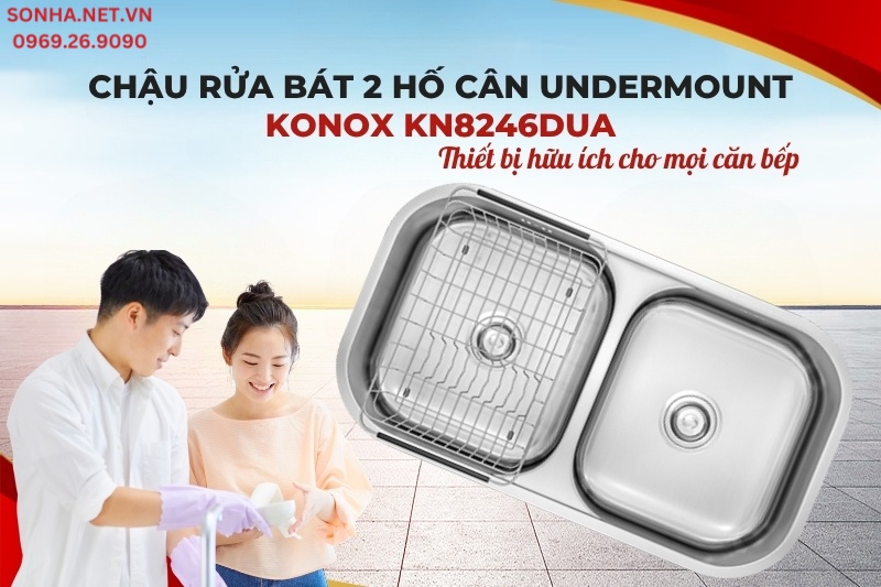 Si&ecirc;u phẩm chậu rửa b&aacute;t 2 hố c&acirc;n Konox KN8246DUA