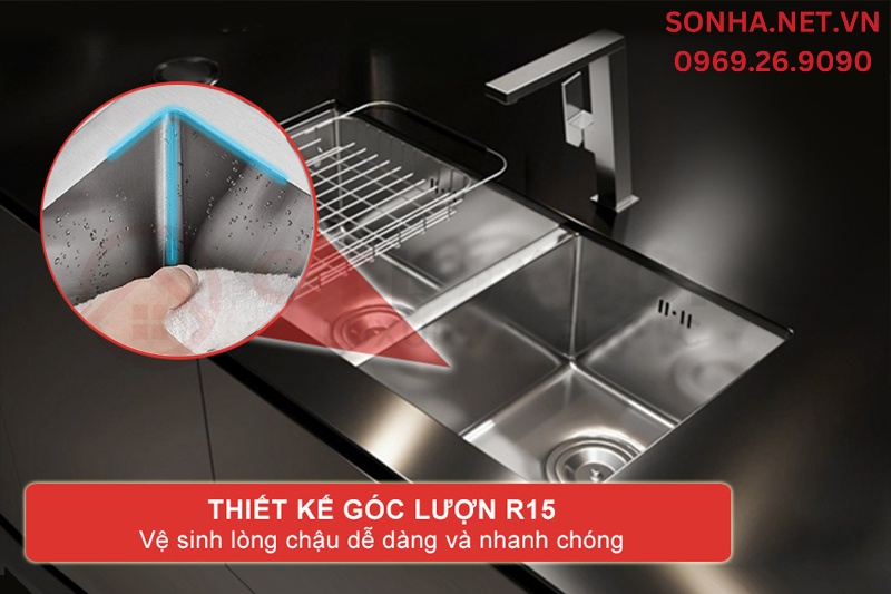 L&ograve;ng chậu vệ sinh nhanh ch&oacute;ng v&agrave; dễ d&agrave;ng nhờ g&oacute;c lượn R15