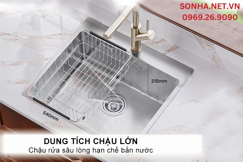 Chậu rửa k&iacute;ch thước tối ưu đảm bảo việc ng&acirc;m rửa rau củ, vật dụng thoải m&aacute;i
