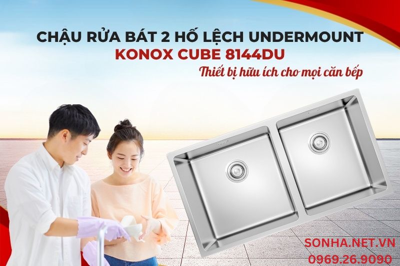 Si&ecirc;u phẩm chậu rửa b&aacute;t 2 hố Konox Cube 8144DU