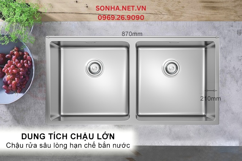 Chậu rửa b&aacute;t 2 hố k&iacute;ch thước lớn sử dụng thoải m&aacute;i