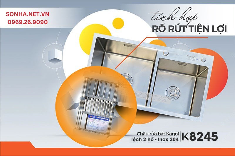 Mua chậu Kagol K8245-304 tặng k&egrave;m rổ r&uacute;t tiện lợi