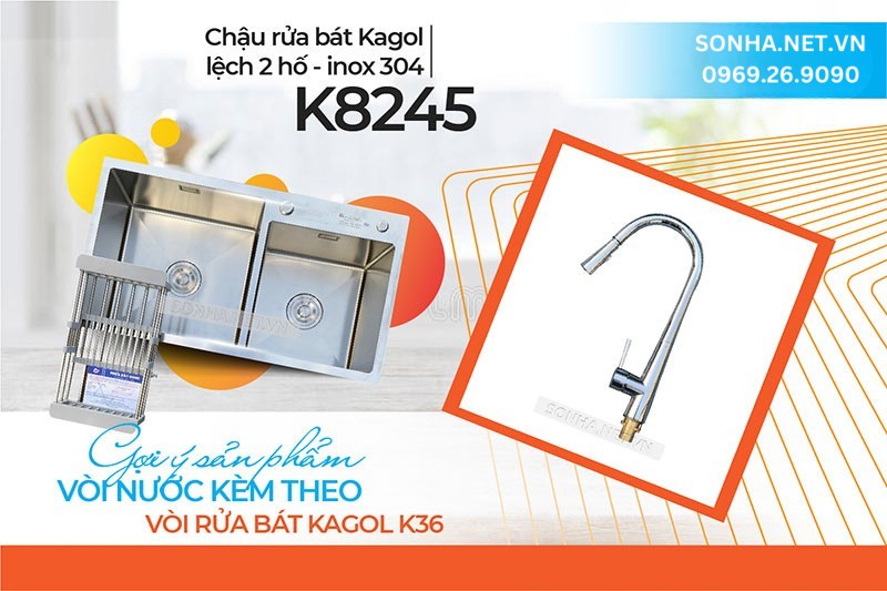 Gợi &yacute; tuyệt vời chậu Kagol K8245-304 c&ugrave;ng v&ograve;i K36