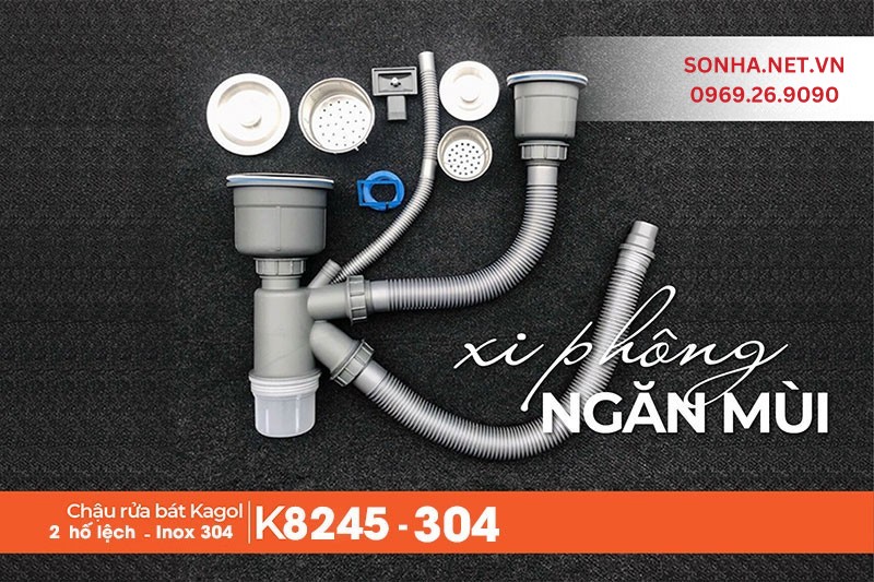 Xi ph&ocirc;ng chậu Kagol K8245-304 2 hố lệch l&agrave;m từ nhựa cao cấp