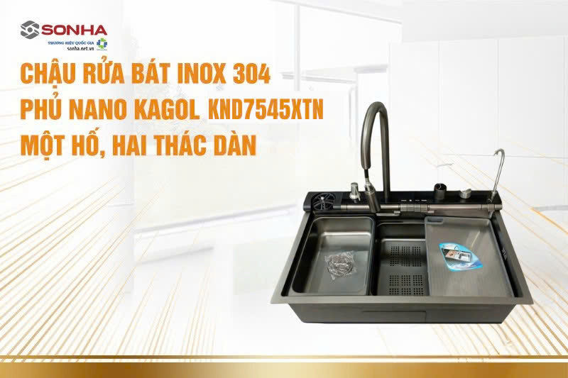 T&iacute;nh năng của bồn rửa ch&eacute;n Kagol KND7545XTN một hố, hai th&aacute;c d&agrave;n