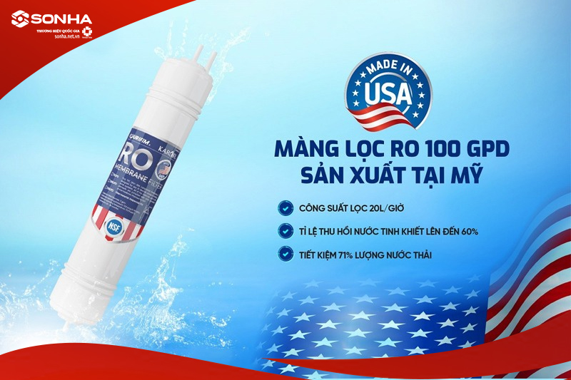 KAQ-U05 PRO được trang bị m&agrave;ng lọc RO 100 GPD Purifim