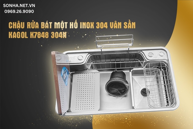Chậu rửa b&aacute;t ch&eacute;n một hố Inox 304 v&acirc;n sần KAGOL K7848 304N