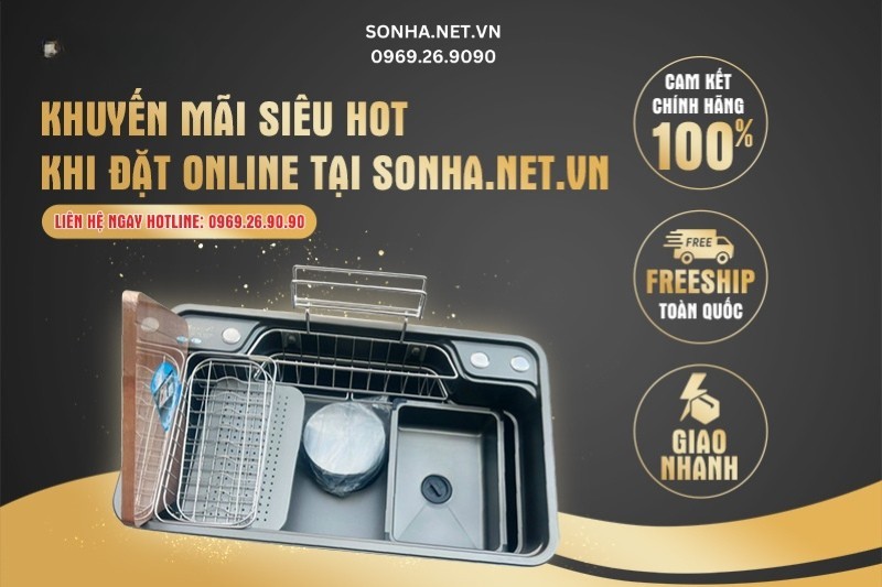 SƠN HÀ địa chỉ mua chậu rửa b&aacute;t ch&eacute;n một hố inox 304 phủ nano đen KAGOL KND7848N