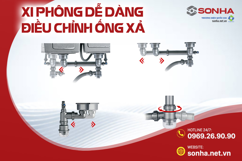 Ống xả bằng nhựa cao cấp, linh hoạt điều chỉnh khoảng c&aacute;ch