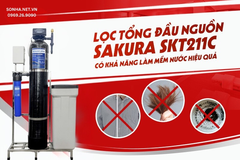Lọc tổng đầu nguồn Sakura SKT211C xử l&yacute; triệt để nước sinh hoạt bẩn