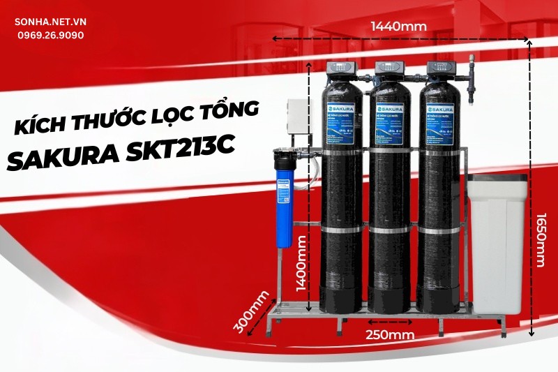 K&iacute;ch thước hệ thống lọc nước tổng đầu nguồn Sakura SKT213C