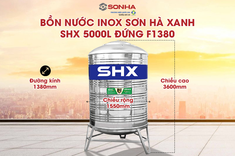K&iacute;ch thước bồn inox Trang Chủ Game Trực Tuyến Cổng Game 8kbet.com Xanh SHX 5000L đứng F1380