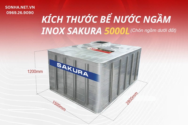 Thông số kỹ thuật bể ngầm Sakura 5000L