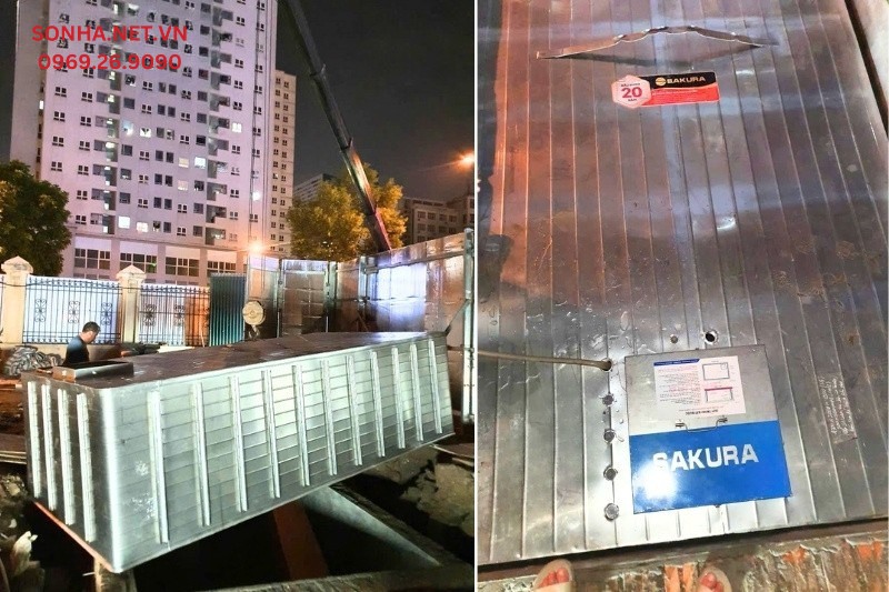 H&igrave;nh ảnh lắp đặt bể nước ch&ocirc;n ngầm inox Sakura