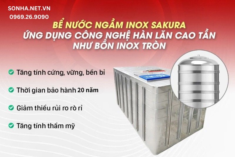 Bể inox ngầm Sakura được sản xuất với c&ocirc;ng nghệ hiện đại