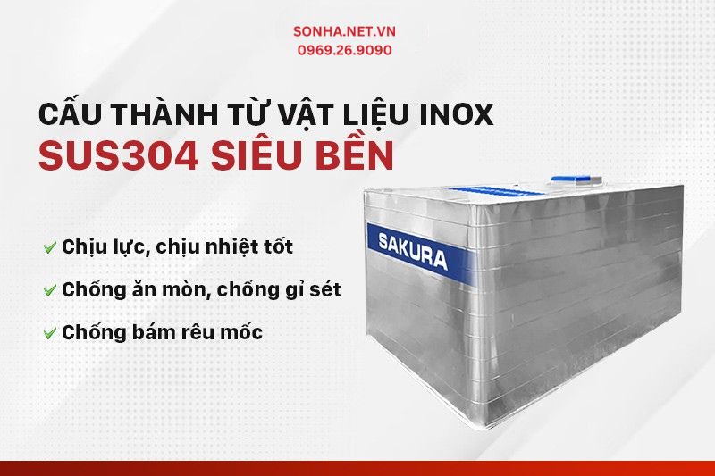 Bể nước đặt nổi Sakura cấu thành từ inox SUS304 siêu bền