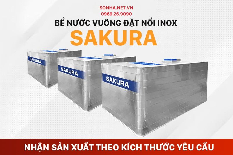 Bể nước vu&ocirc;ng inox đặt nổi Sakura - k&iacute;ch thước theo y&ecirc;u cầu