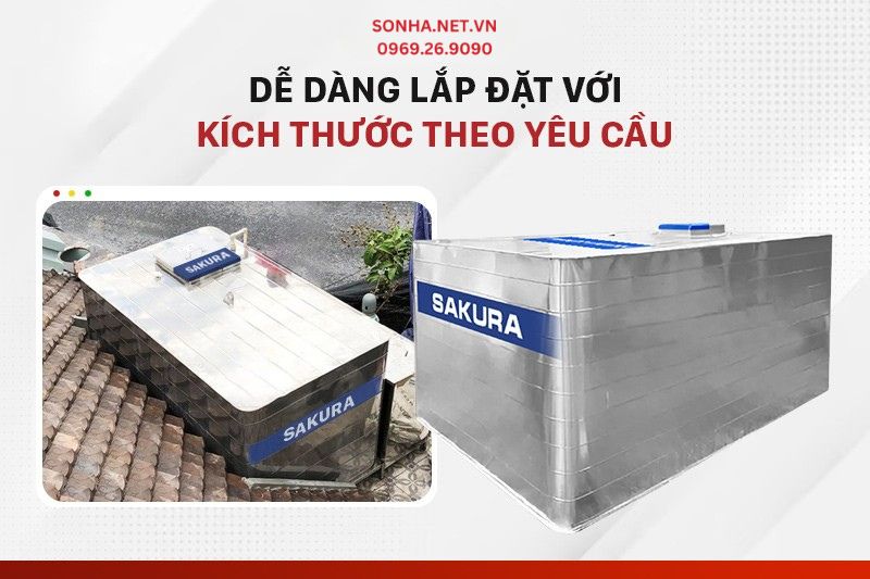 Bể vu&ocirc;ng inox Sakura dễ d&agrave;ng lắp đặt với k&iacute;ch thước theo y&ecirc;u cầu