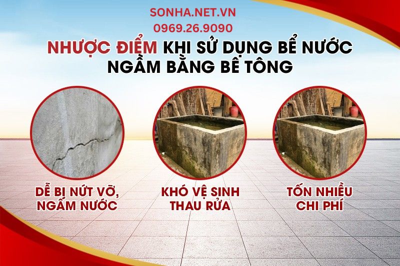 Nhược điểm khi sử dụng bể nước ngầm bằng b&ecirc; t&ocirc;ng truyền thống