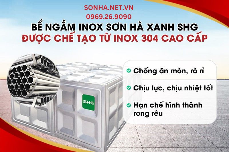 Bể nước inox ch&ocirc;n ngầm SHG 3500L được chế tạo từ inox 304