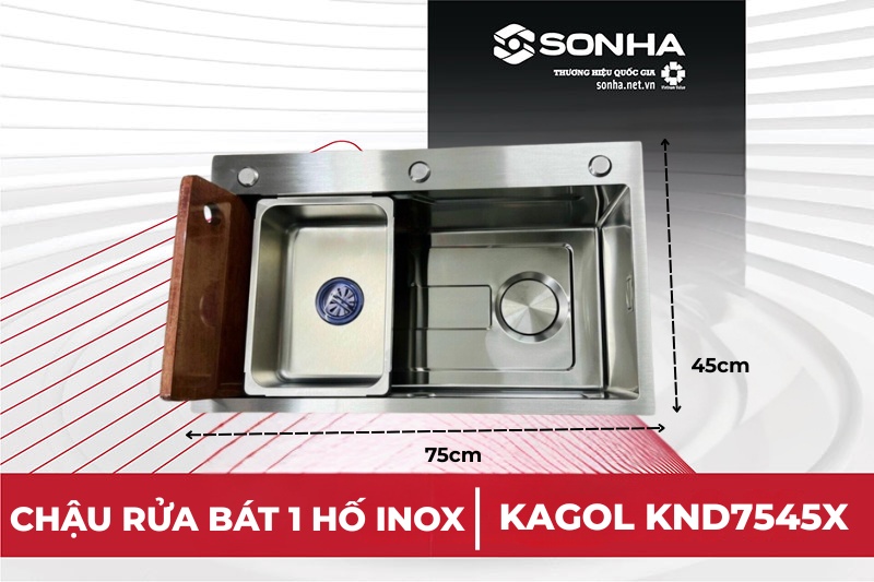 Th&ocirc;ng số kỹ thuật chậu rửa b&aacute;t 1 hố Kagol KND7545X