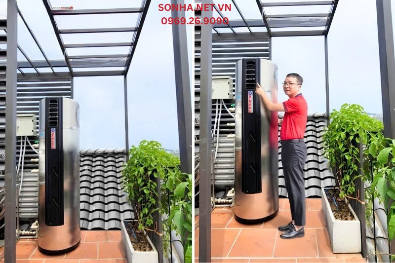 Lắp đặt m&aacute;y bơm nhiệt nước n&oacute;ng trung t&acirc;m Kahawa v&agrave; lọc tổng đầu nguồn