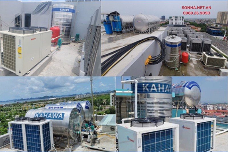 Hình ảnh lắp đặt thực tế hệ thống bơm nhiệt Kahawa khách sạn KX95E