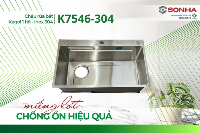 Chậu rửa b&aacute;t Kagol K7546-304 c&oacute; miếng l&oacute;t chống ồn