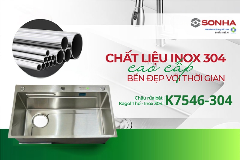 Chậu rửa b&aacute;t Kagol một hố K7546 được l&agrave;m từ inox 304 d&agrave;y dặn