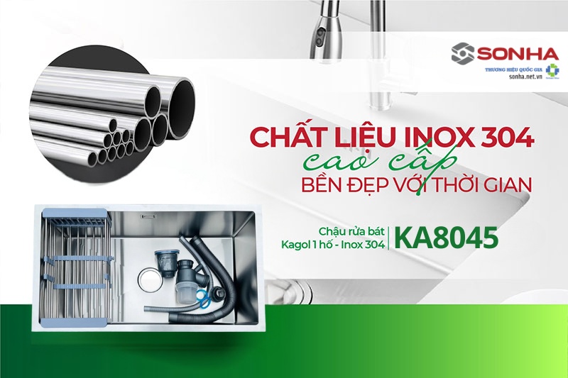 Chậu rửa b&aacute;t Kagol KA8045-304 được sản xuất từ inox 304