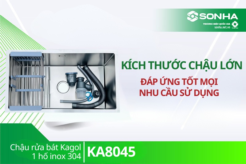 Chậu rửa b&aacute;t một hố &acirc;m b&agrave;n Kagol KA8045 c&oacute; k&iacute;ch thước lớn