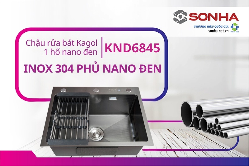 Chậu rửa b&aacute;t Kagol KND6845 một hố nano đen được l&agrave;m từ inox 304