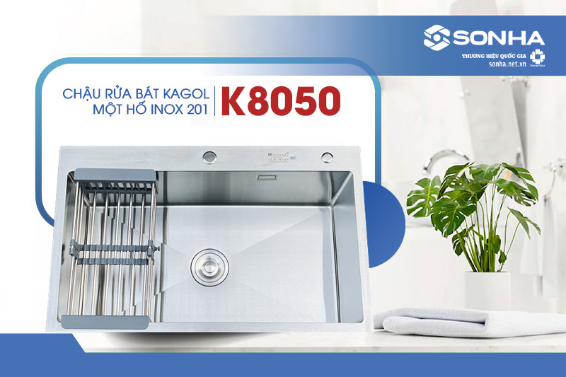 Chậu rửa b&aacute;t KAGOL một hố K8050 inox 201 si&ecirc;u bền