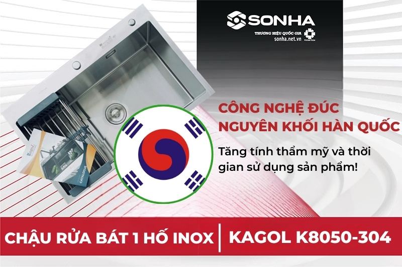 Bồn rửa b&aacute;t 1 hộc Kagol K8050-304 được sản xuất theo c&ocirc;ng nghệ ti&ecirc;n tiến