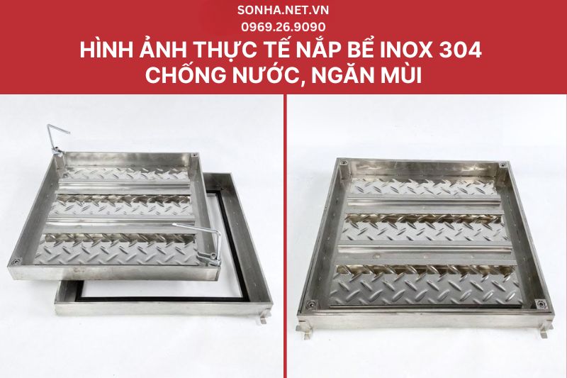 H&igrave;nh ảnh thực tế của nắp hố ga inox 304 k&iacute;ch thước 700x700x70, chịu tải 2 tấn