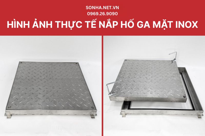 H&igrave;nh ảnh thực tế nắp hố ga chống nước, ngăn m&ugrave;i, mặt inox